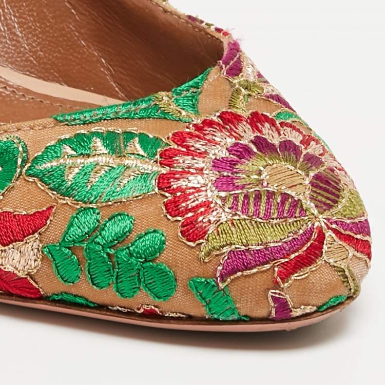 مملوكة مسبقًا Aquazzura Multicolor Leather and Mesh Embroidered Christy Pumps Size 36.5
