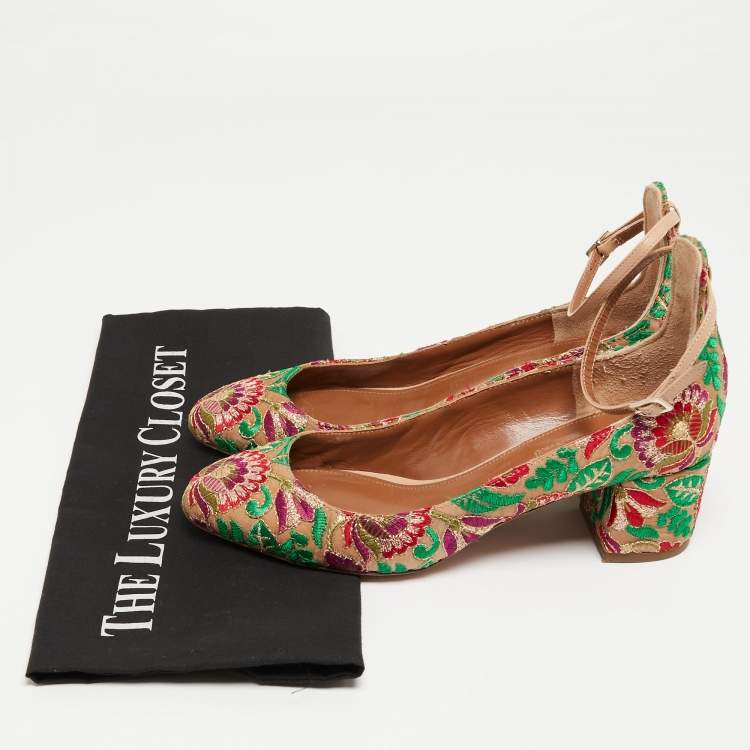 مملوكة مسبقًا Aquazzura Multicolor Leather and Mesh Embroidered Christy Pumps Size 36.5