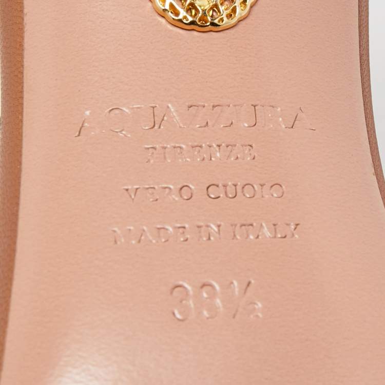 مملوكة مسبقًا Aquazzura Brown Leather Panarea Beaded Ankle Tie Sandals Size 38.5