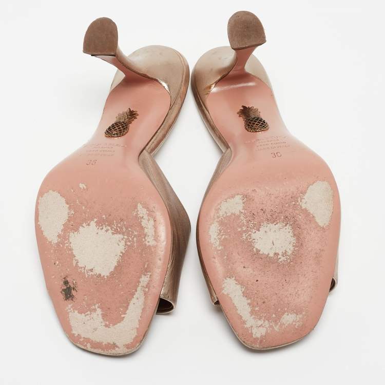 مم�لوكة مسبقًا Aquazzura Metallic Leather Open Toe Slide Sandals Size 36