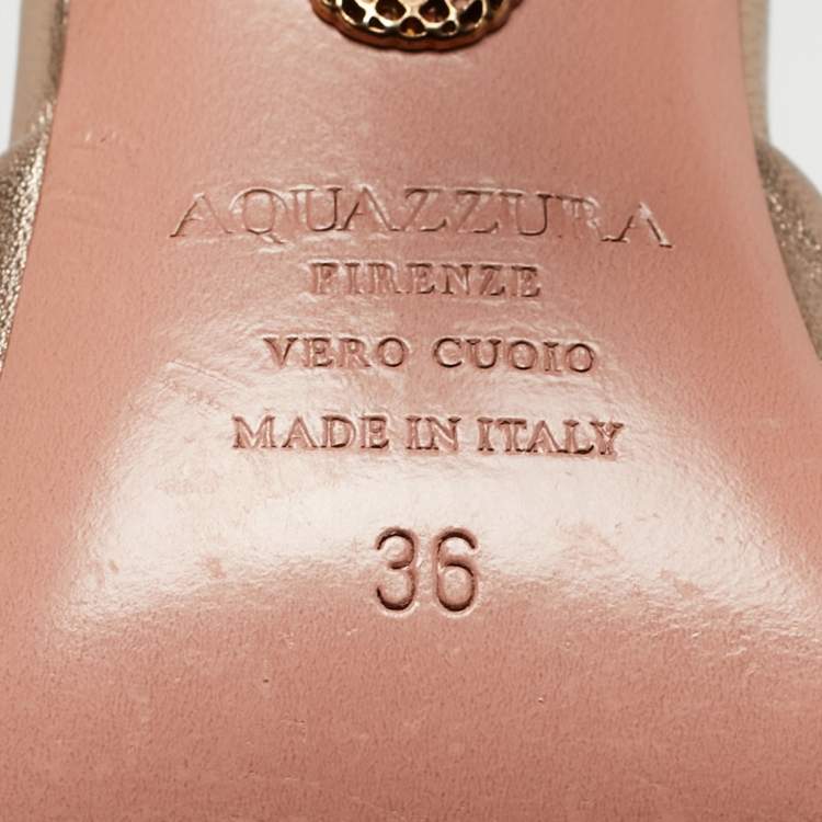 مملوكة مسبقًا Aquazzura Metallic Leather Open Toe Slide Sandals Size 36