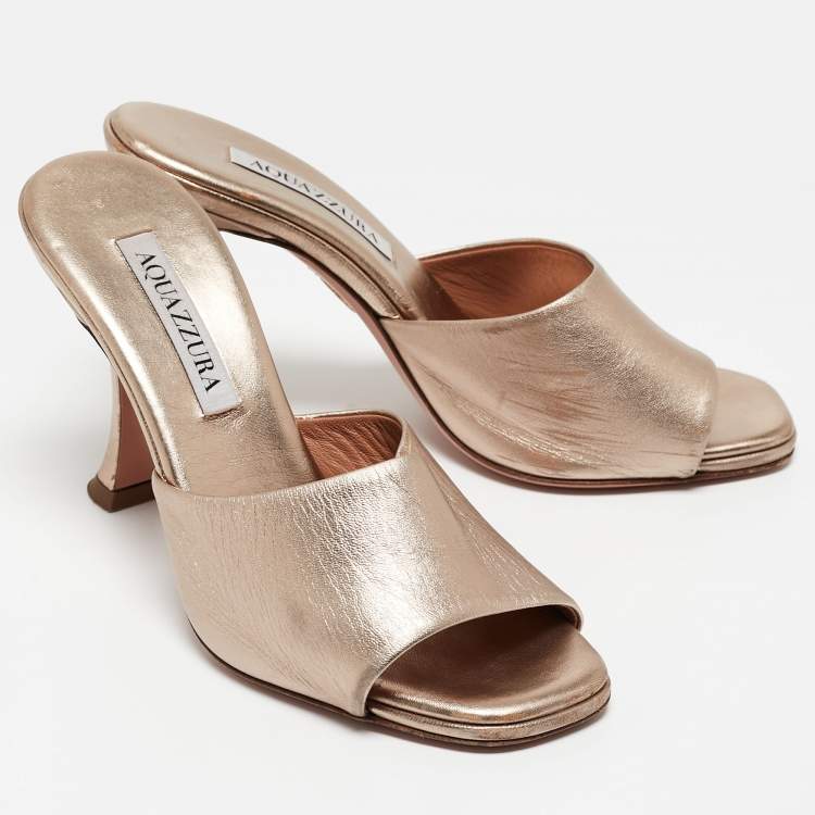 مملوكة مسبقًا Aquazzura Metallic Leather Open Toe Slide Sandals Size 36
