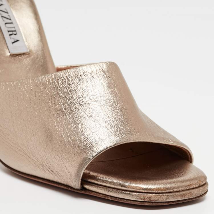 مملوكة مسبقًا Aquazzura Metallic Leather Open Toe Slide Sandals Size 36