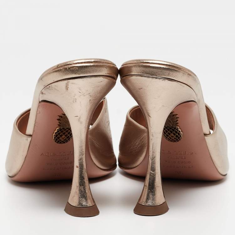 مملوكة مسبقًا Aquazzura Metallic Leather Open Toe Slide Sandals Size 36