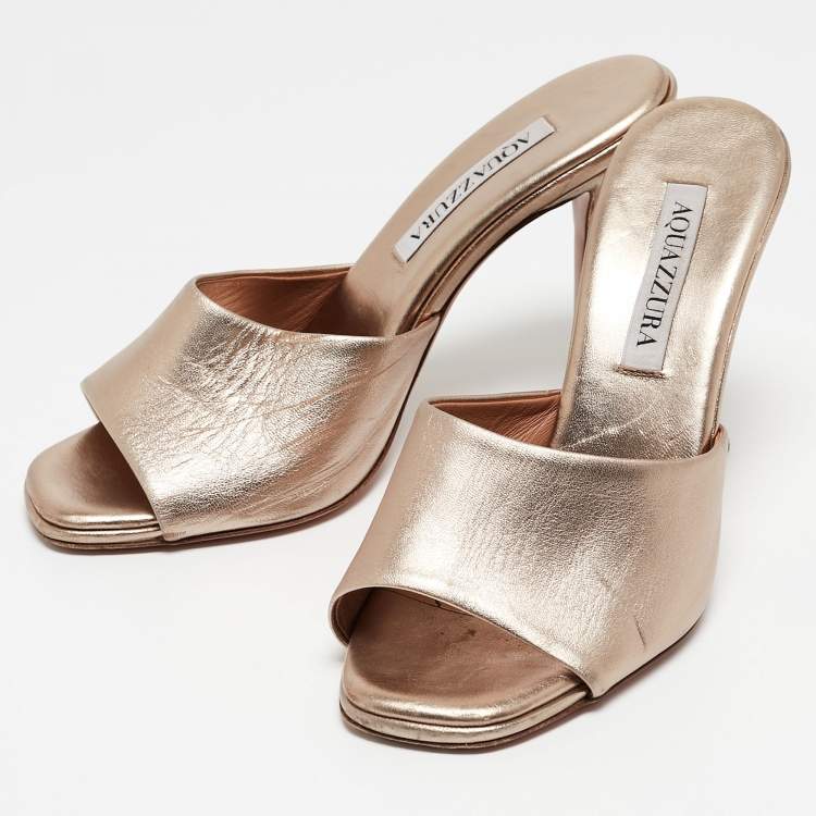 مملوكة مسبقًا Aquazzura Metallic Leather Open Toe Slide Sandals Size 36