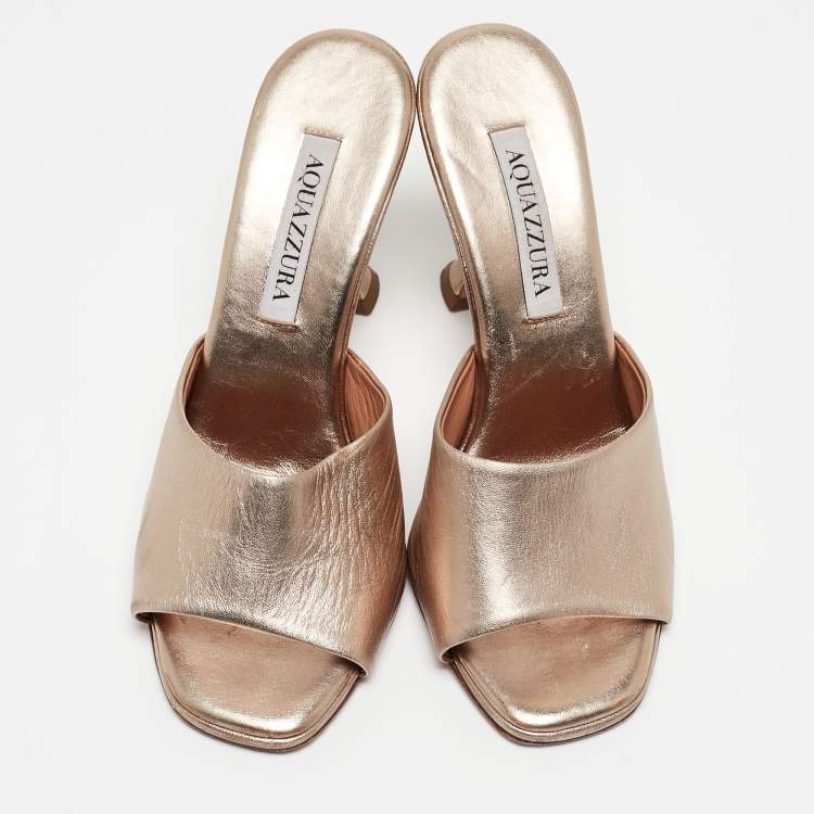مملوكة مسبقًا Aquazzura Metallic Leather Open Toe Slide Sandals Size 36