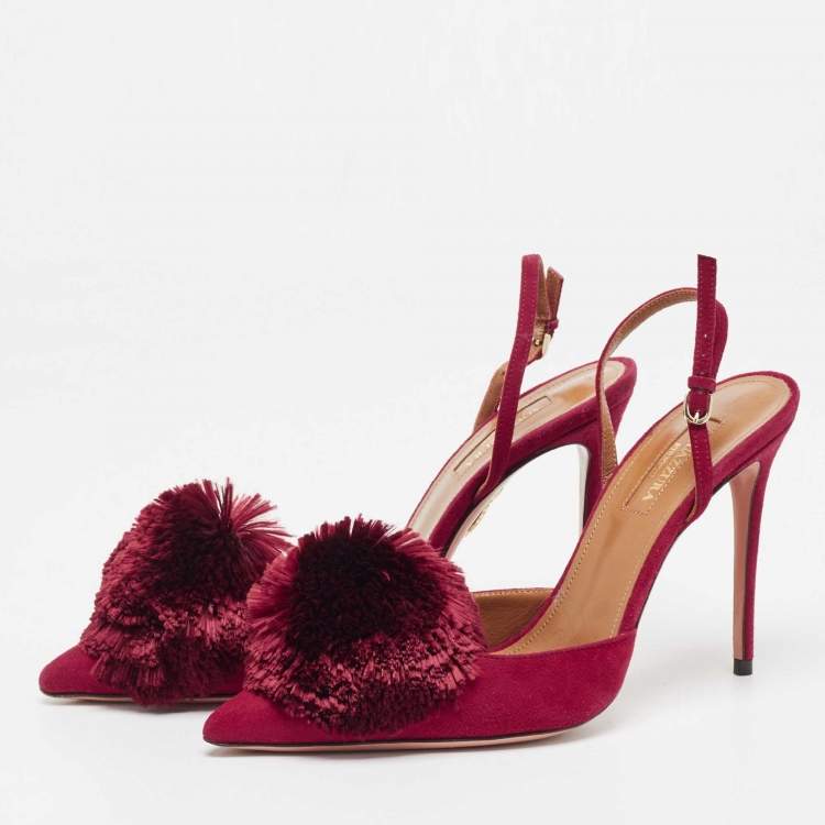 Pre Owned Aquazzura Burgundy Suede Powder Puff Pointed Toe Slingback Pumps Size 38