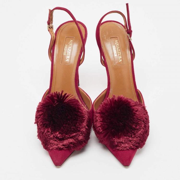 Pre Owned Aquazzura Burgundy Suede Powder Puff Pointed Toe Slingback Pumps Size 38
