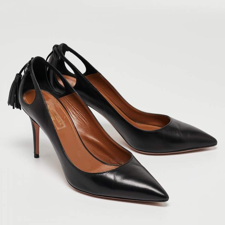 Pre Owned Aquazzura Black Leather Forever Marilyn Pumps Size 37.5