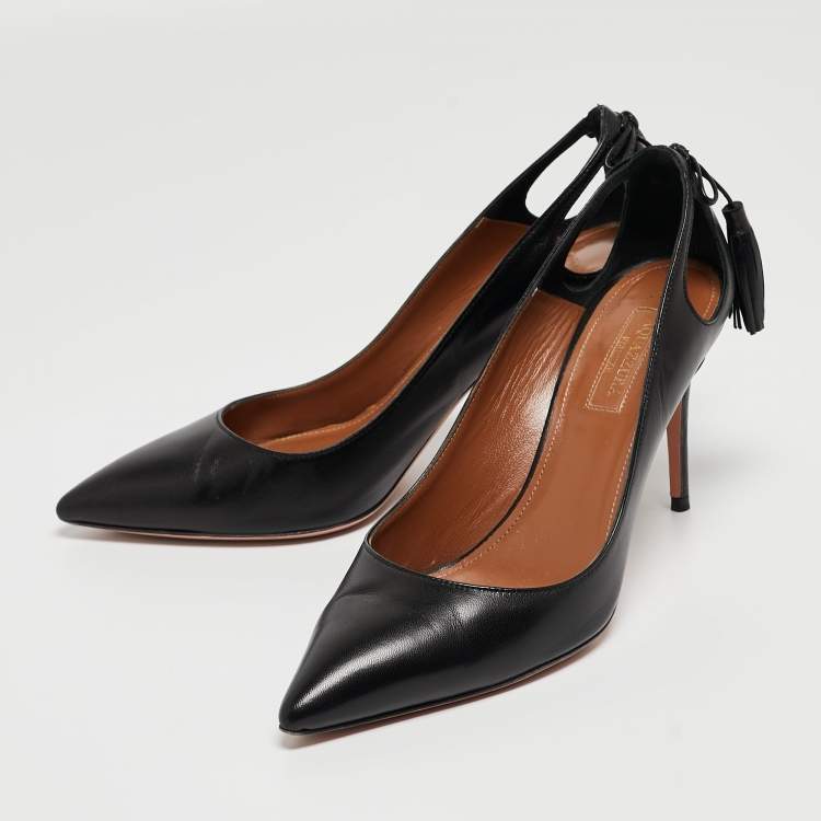 Pre Owned Aquazzura Black Leather Forever Marilyn Pumps Size 37.5