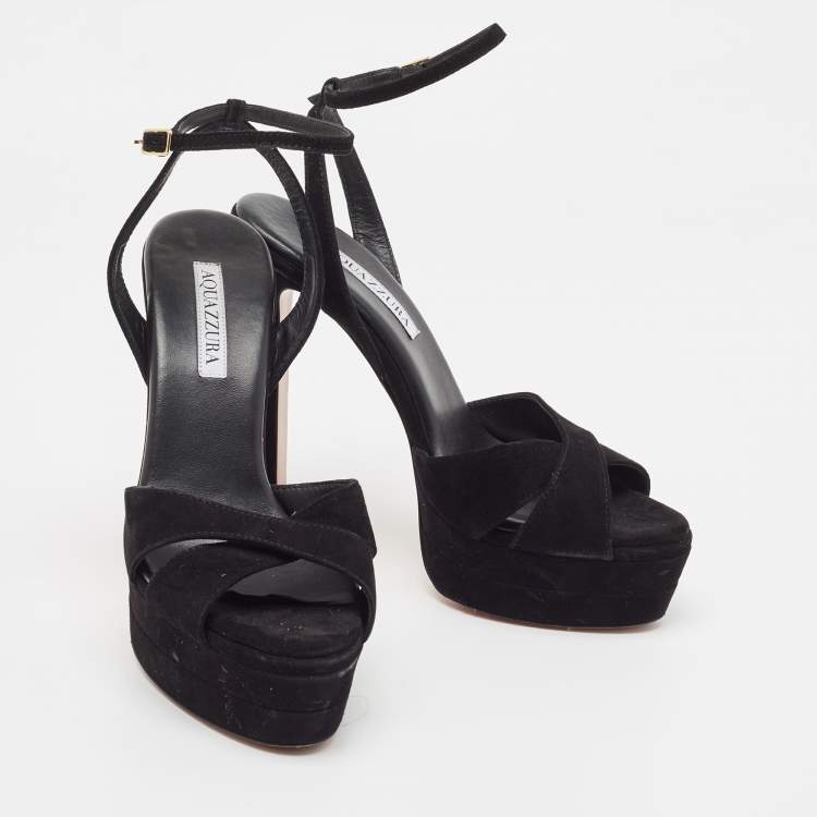 مملوكة مسبقًا Aquazzura Black Suede Ankle Strap Sandals Size 38