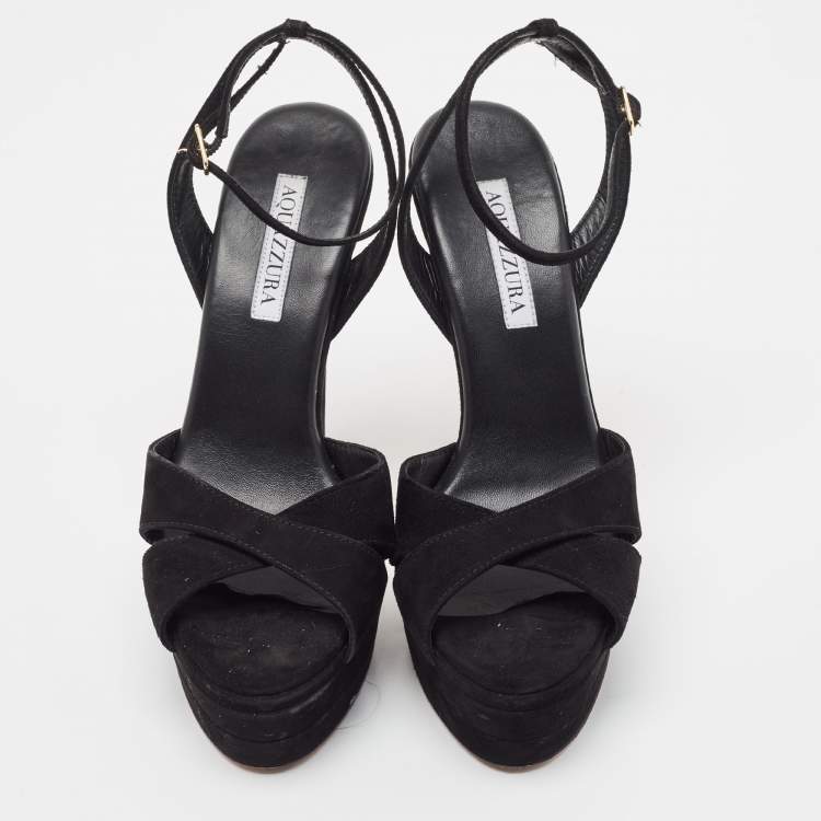 مملوكة مسبقًا Aquazzura Black Suede Ankle Strap Sandals Size 38