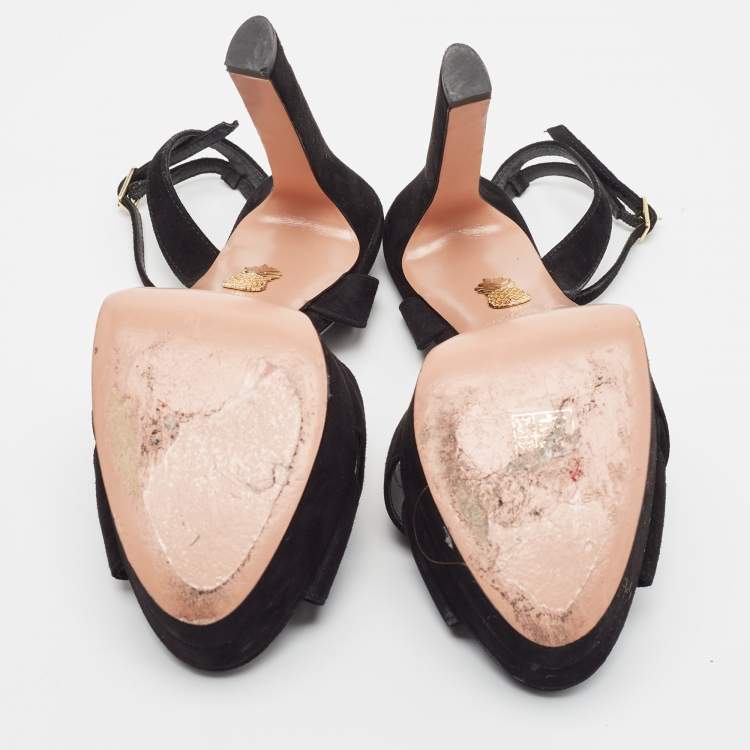 مملوكة مسبقًا Aquazzura Black Suede Ankle Strap Sandals Size 38