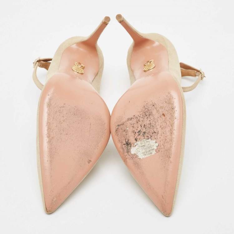 Pre Owned Aquazzura Gold/Gold Suede Dolce Vita Pointed Toe  Pumps Size 38.5