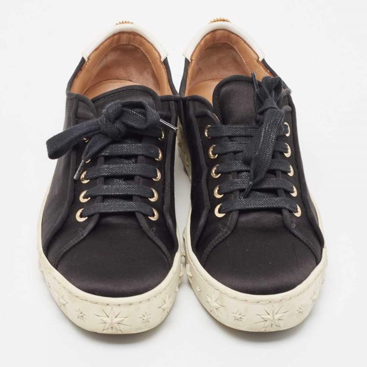 Pre Owned Aquazzura Black Satin L.A Low Top Sneakers  Size 38