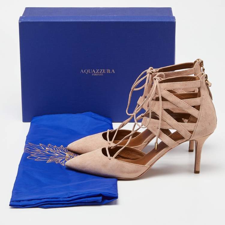 Pre Owned Aquazzura Pink Suede Belgravia Lace Up Pointed Toe Pumps Size 41