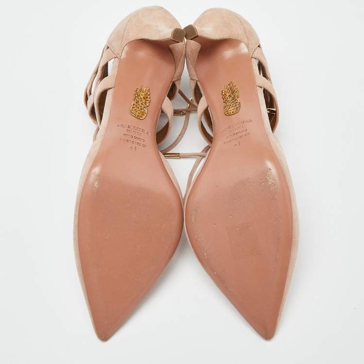 Pre Owned Aquazzura Pink Suede Belgravia Lace Up Pointed Toe Pumps Size 41