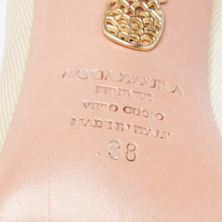 مملوكة مسبقًا Aquazzura Beige/Silver Glitter and Mesh Studded Pointed Toe Pumps  Size 38