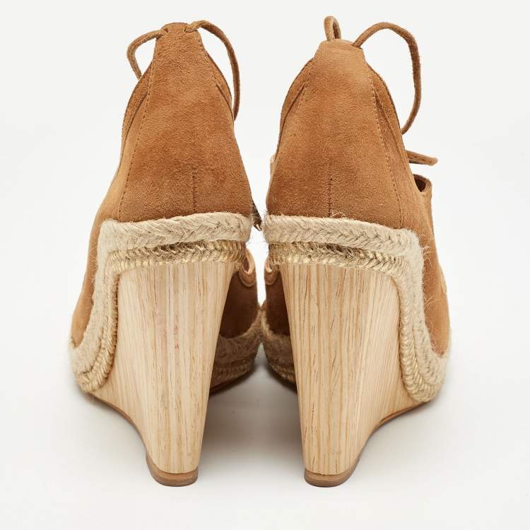 Pre Owned Aquazzura Brown Suede Sexy Thing Cutout Wedge Sandals Size 37.5