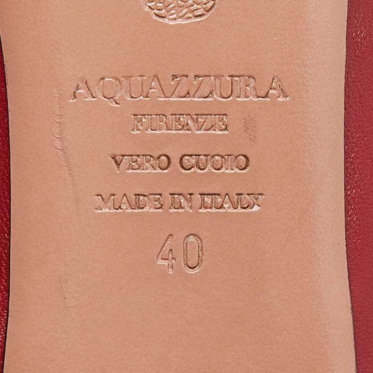 مملوكة مسبقًا Aquazzura Red Leather Christy Ankle Tie Ballet Flats Size 40