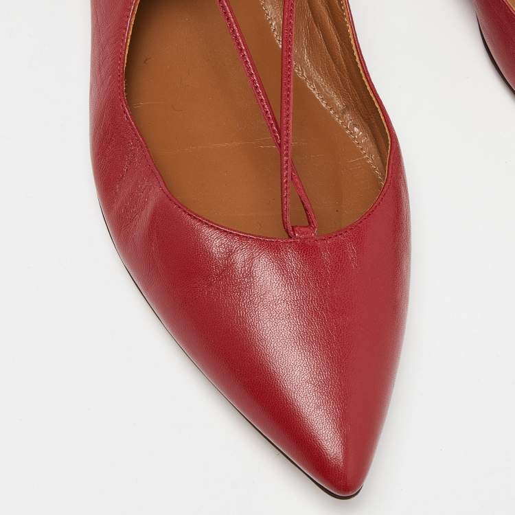 مملوكة مسبقًا Aquazzura Red Leather Christy Ankle Tie Ballet Flats Size 40
