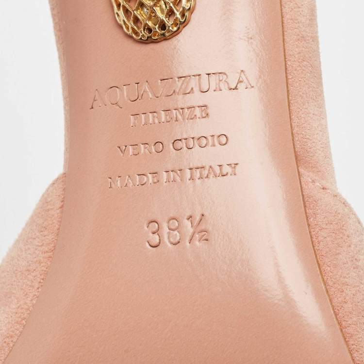 Pre Owned Aquazzura Pink Suede Powder Puff Pointed Toe Slingback Pumps Size 38.5