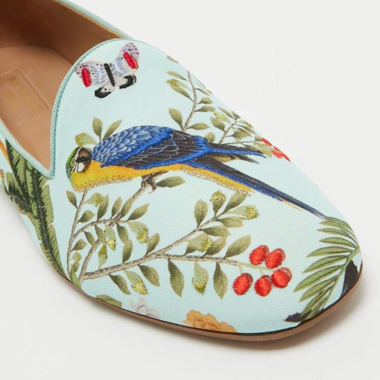 Pre Owned Aquazzura Multicolor Fabric Printed Loafers Size 41