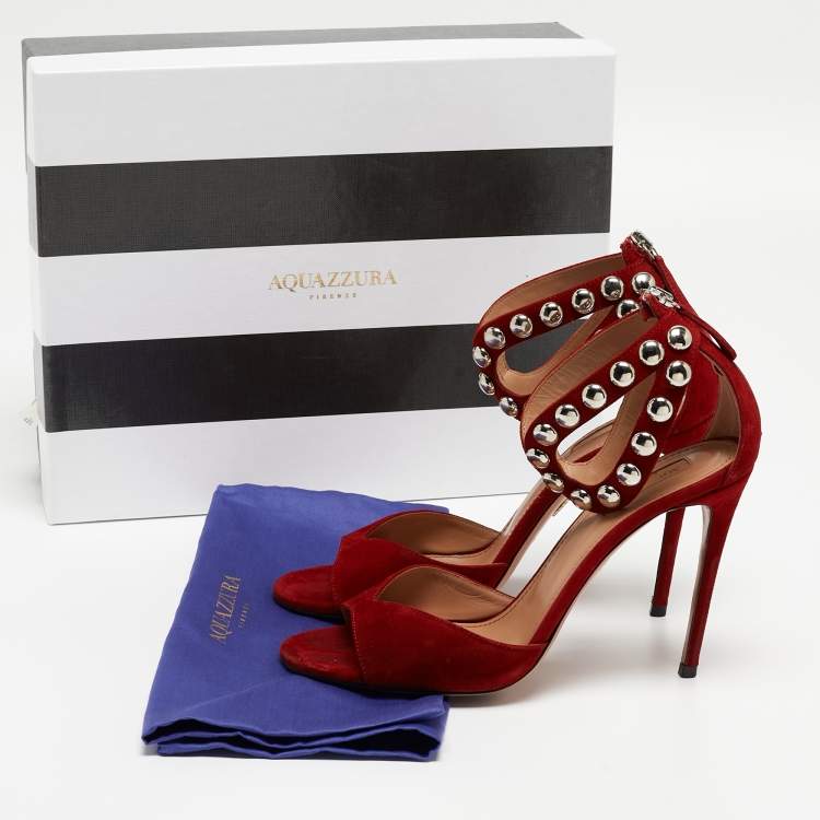 Pre Owned Aquazzura Red Suede Studded DJ Sandals Size 38