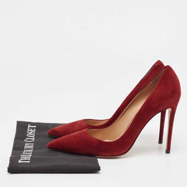 Pre Owned Aquazzura Burgundy Suede Purist Pumps Size 37.5