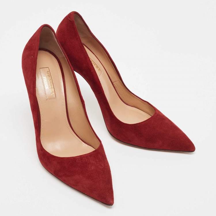 Pre Owned Aquazzura Burgundy Suede Purist Pumps Size 37.5