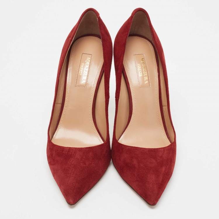 Pre Owned Aquazzura Burgundy Suede Purist Pumps Size 37.5