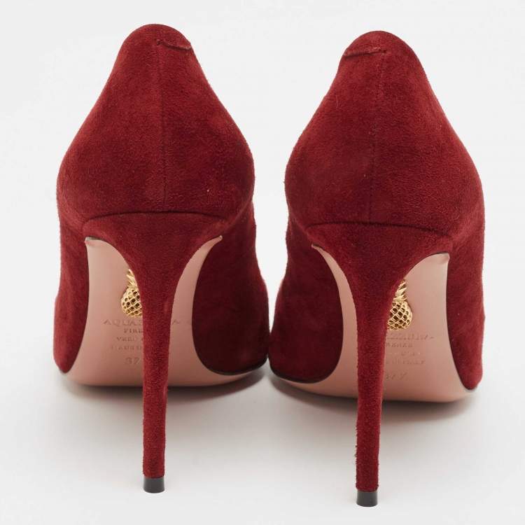Pre Owned Aquazzura Burgundy Suede Purist Pumps Size 37.5