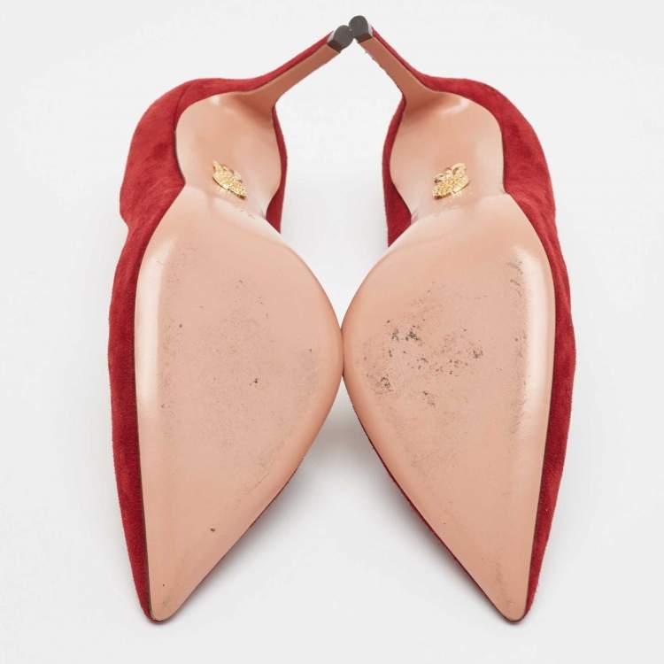 Pre Owned Aquazzura Burgundy Suede Purist Pumps Size 37.5