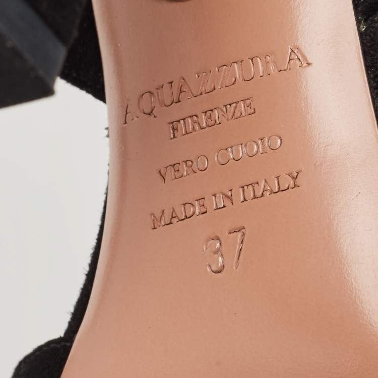 مملوكة مسبقًا Aquazzura Black Suede Karlie Embroidered Block Heel Pumps Size 37