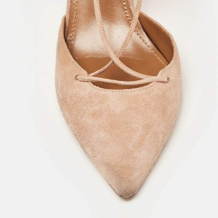 Pre Owned Aquazzura Pink Suede Belgravia Lace Up Pointed Toe Pumps Size 37.5