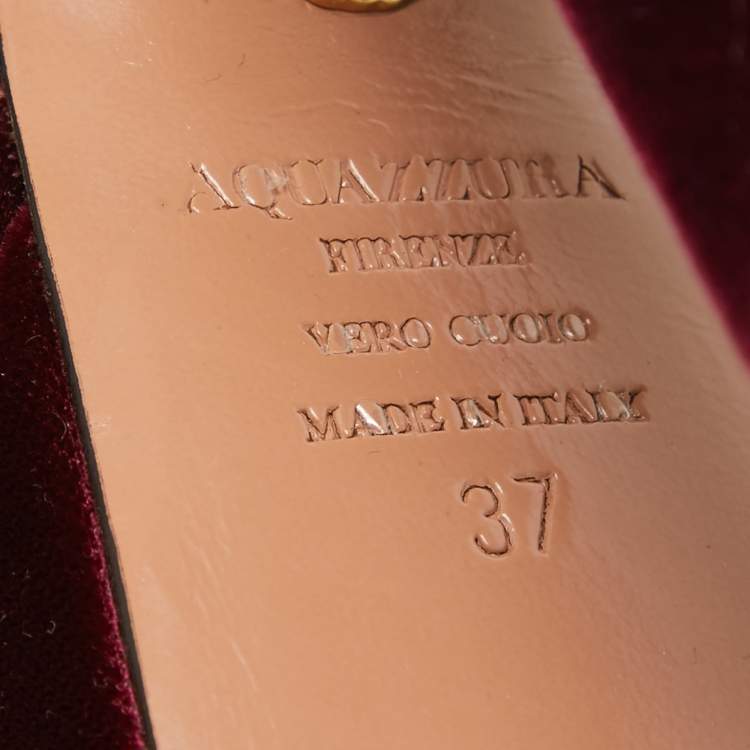Pre Owned Aquazzura Burgundy Velvet Mira Ankle Straps Sandals Size 37