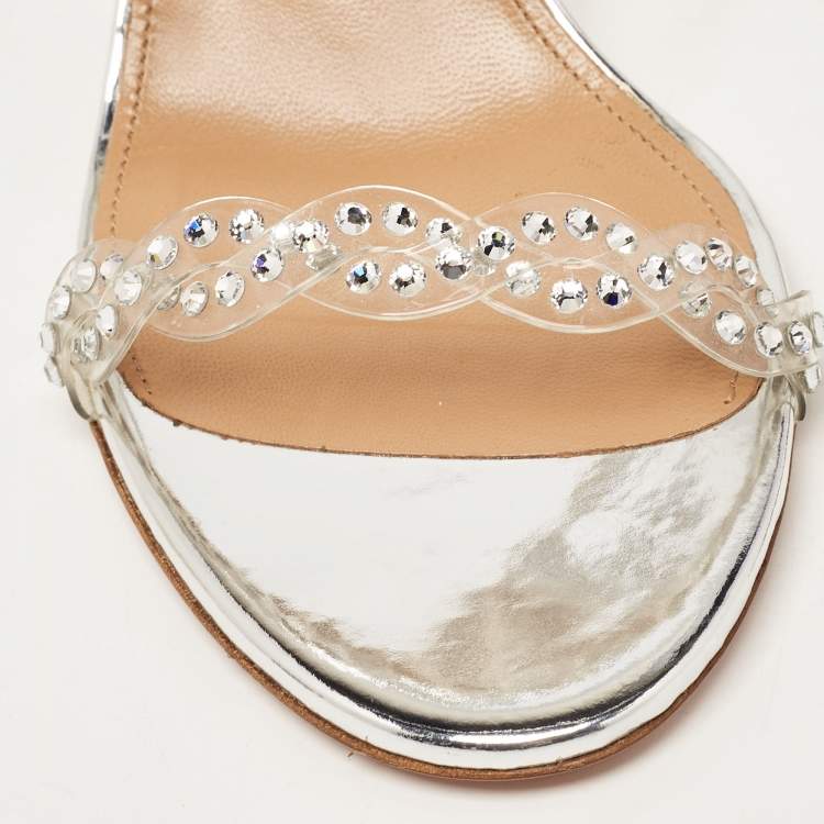 Pre Owned Aquazzura Transparent PVC and Crystal Embellished Strappy Slide Sandals Size 38