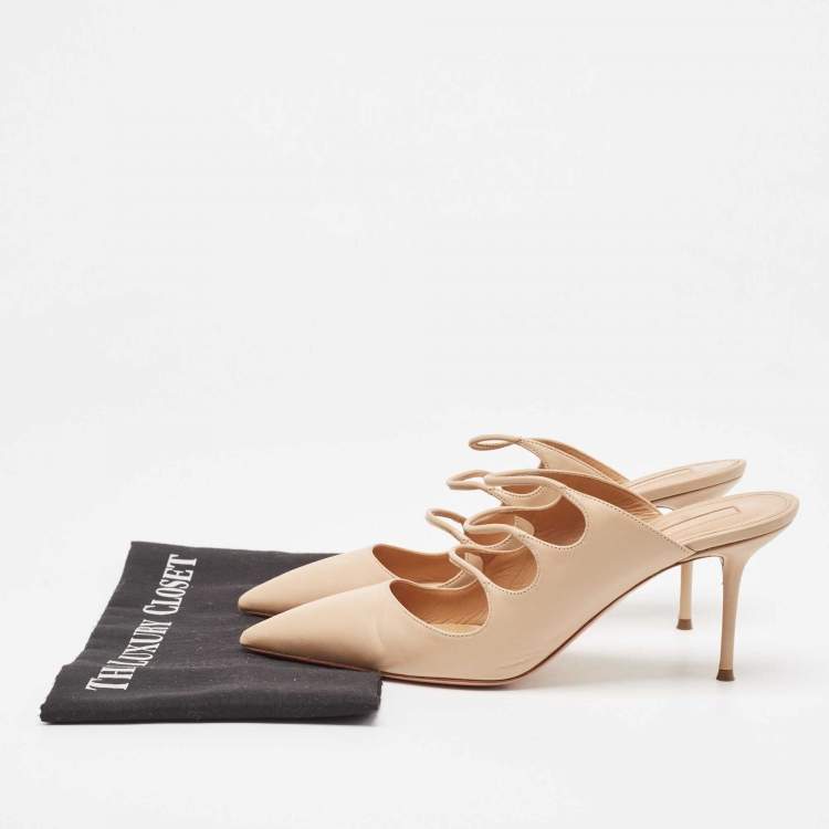 مملوكة مسبقًا Aquazzura Beige Leather Minute Mules Size 40