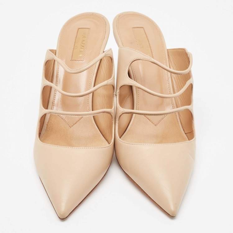 مملوكة مسبقًا Aquazzura Beige Leather Minute Mules Size 40