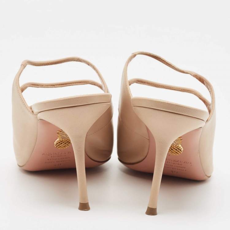 مملوكة مسبقًا Aquazzura Beige Leather Minute Mules Size 40