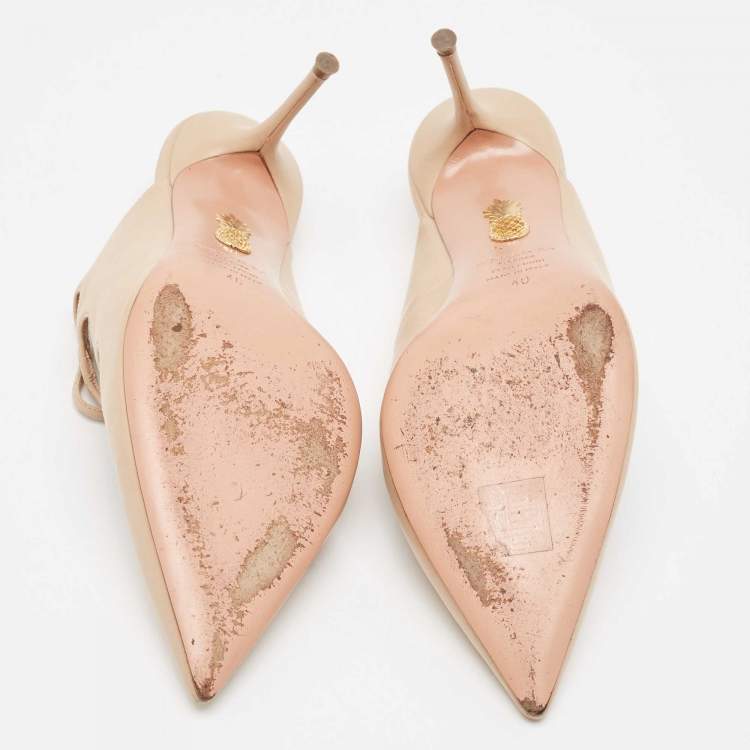 مملوكة مسبقًا Aquazzura Beige Leather Minute Mules Size 40