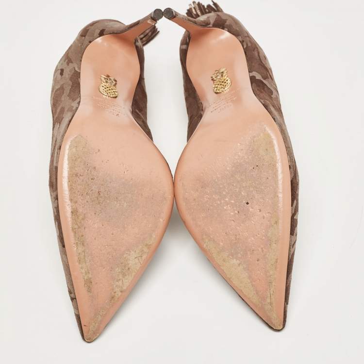 مملوكة مسبقًا Aquazzura Brown Suede Animal Print Pumps Size 39.5