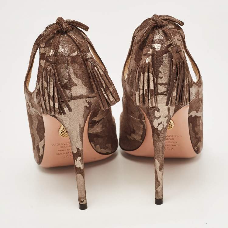 مملوكة مسبقًا Aquazzura Brown Suede Animal Print Pumps Size 39.5