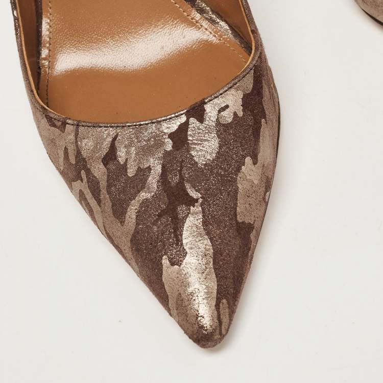 مملوكة مسبقًا Aquazzura Brown Suede Animal Print Pumps Size 39.5
