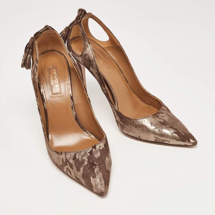 مملوكة مسبقًا Aquazzura Brown Suede Animal Print Pumps Size 39.5