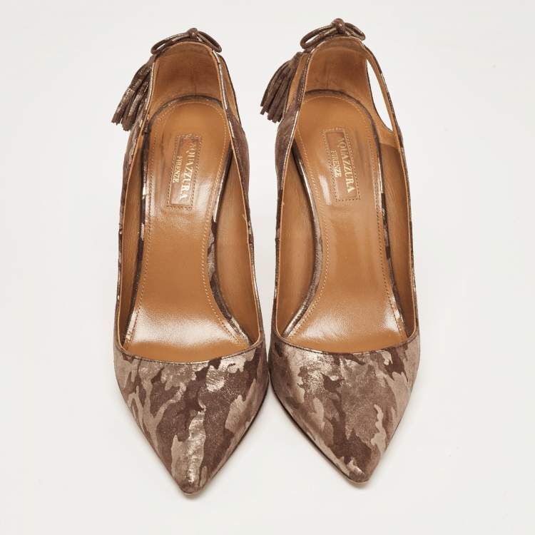 مملوكة مسبقًا Aquazzura Brown Suede Animal Print Pumps Size 39.5
