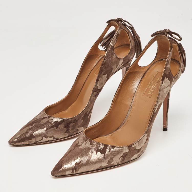 مملوكة مسبقًا Aquazzura Brown Suede Animal Print Pumps Size 39.5