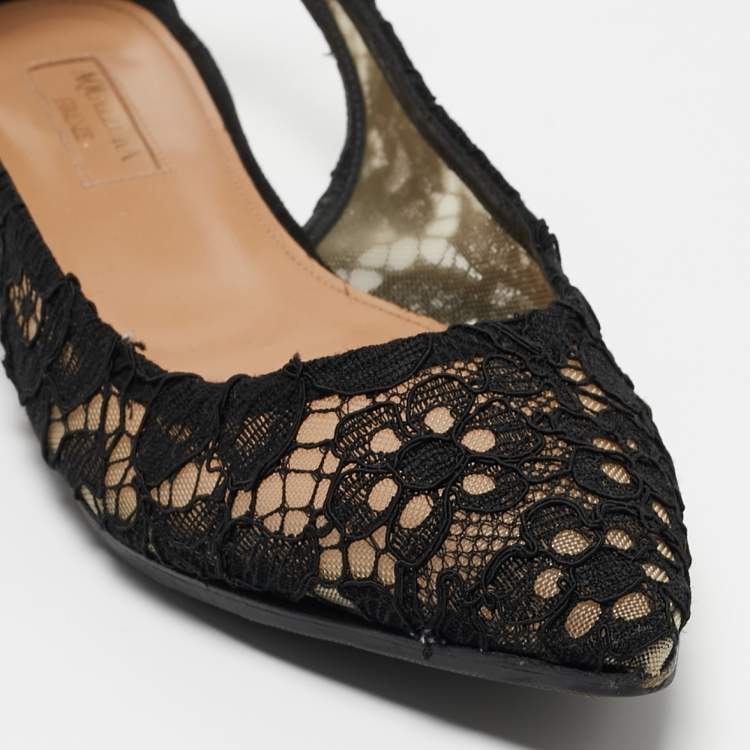 Pre Owned Aquazzura Black Mesh and Suede Bow Tie Flats Size 38