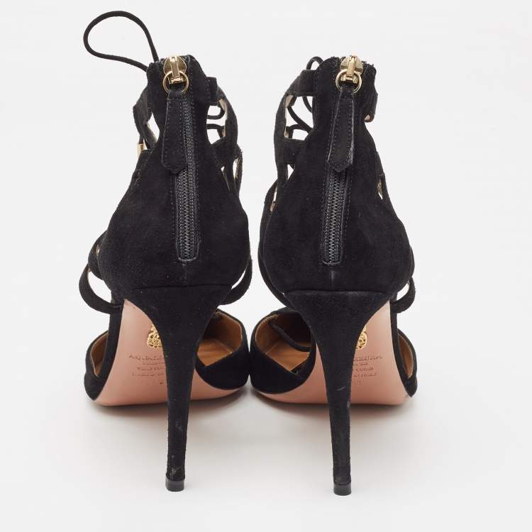 Pre Owned Aquazzura Black Suede Belgravia Lace Up Pumps Size 41