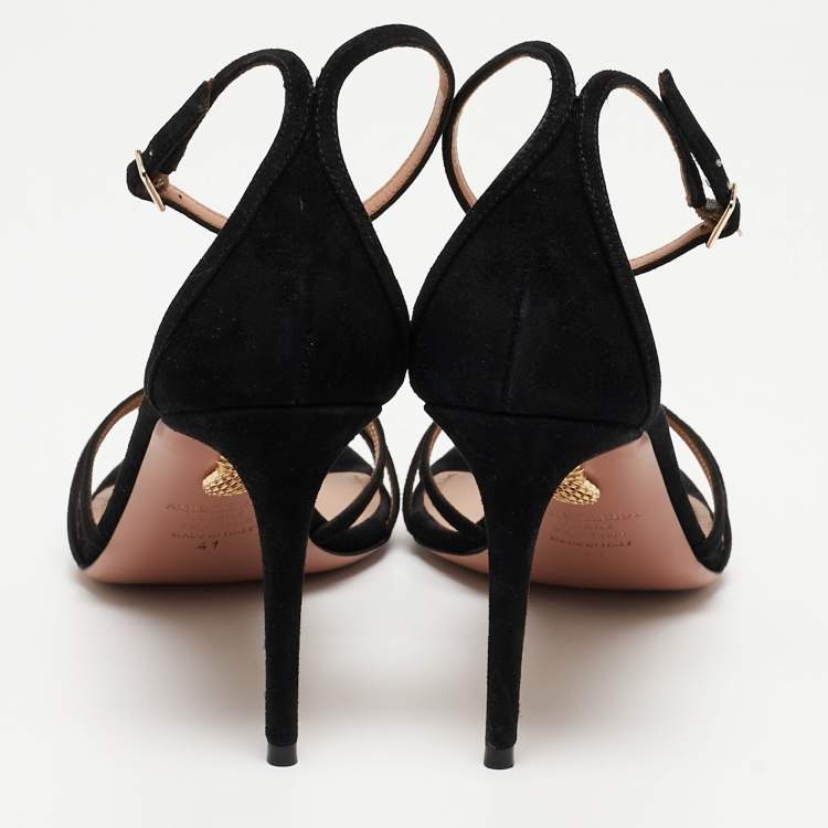 مملوكة مسبقًا Aquazzura Black Suede Very Purist Ankle Strap Sandals Size 41